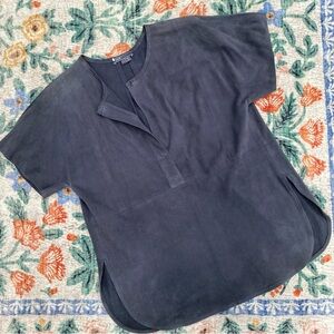 Vince Suede Leather Short Sleeve Top Blouse Gray Size Small